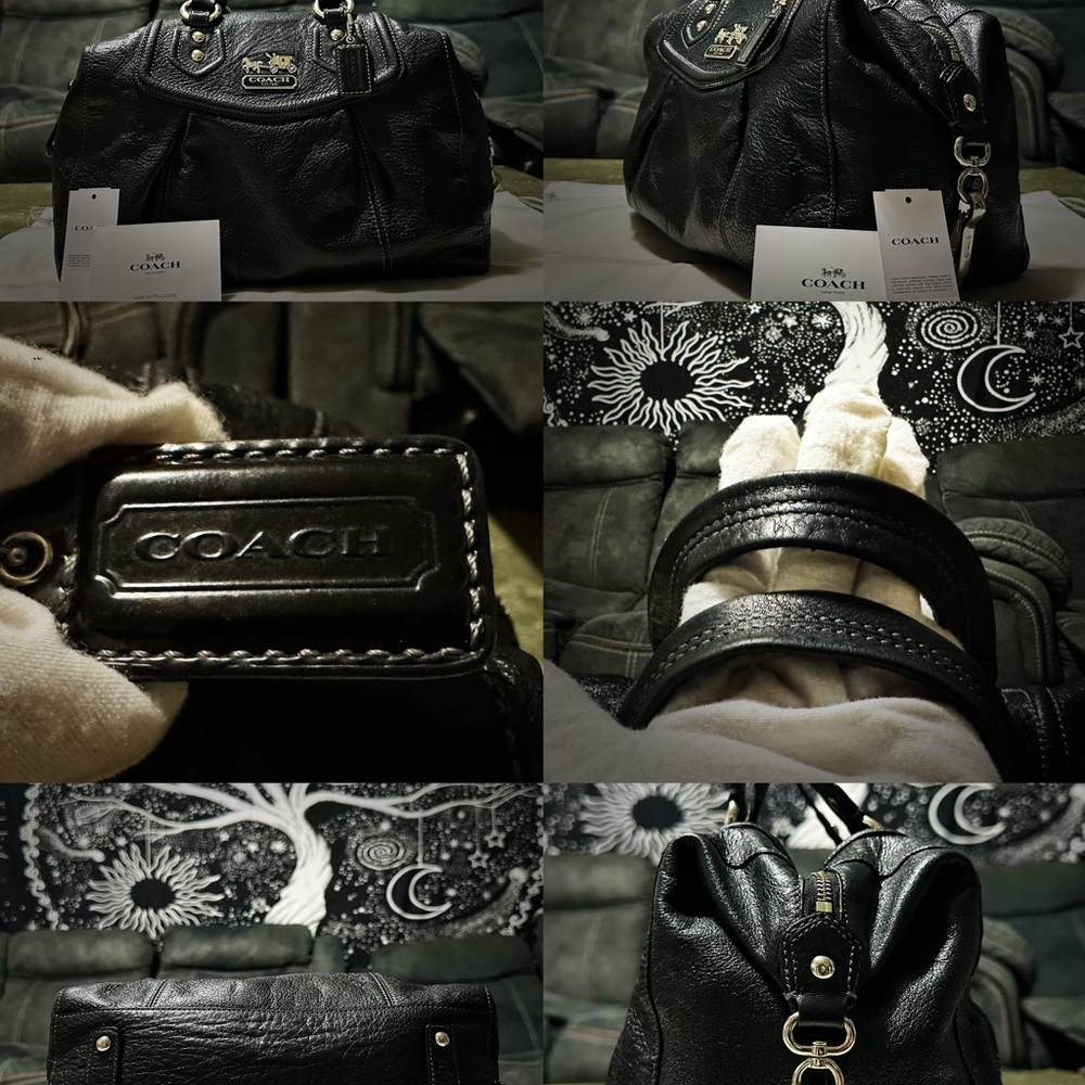 Vintage style Y2K Coach Black Leather Shoulder Bag with Silver Hardware handbag - Picture 6 of 17